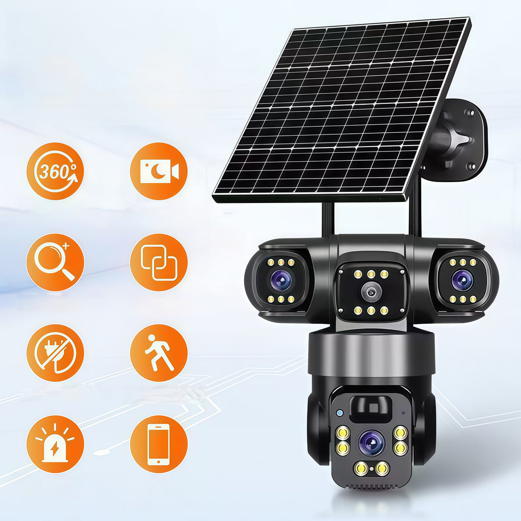 Solar 4G Triple-Lens Outdoor Security Camera with Night Vision