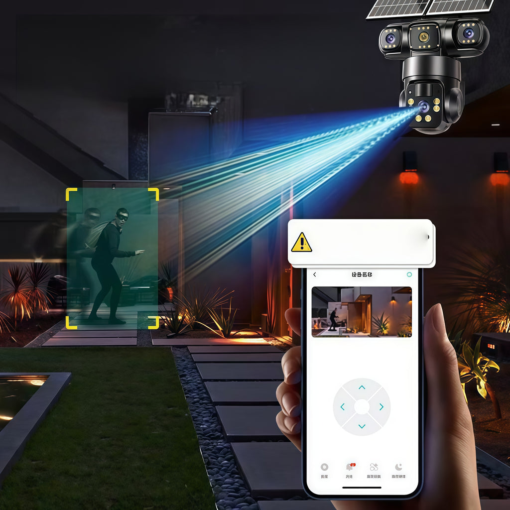 Solar 4G Triple-Lens Outdoor Security Camera with Night Vision