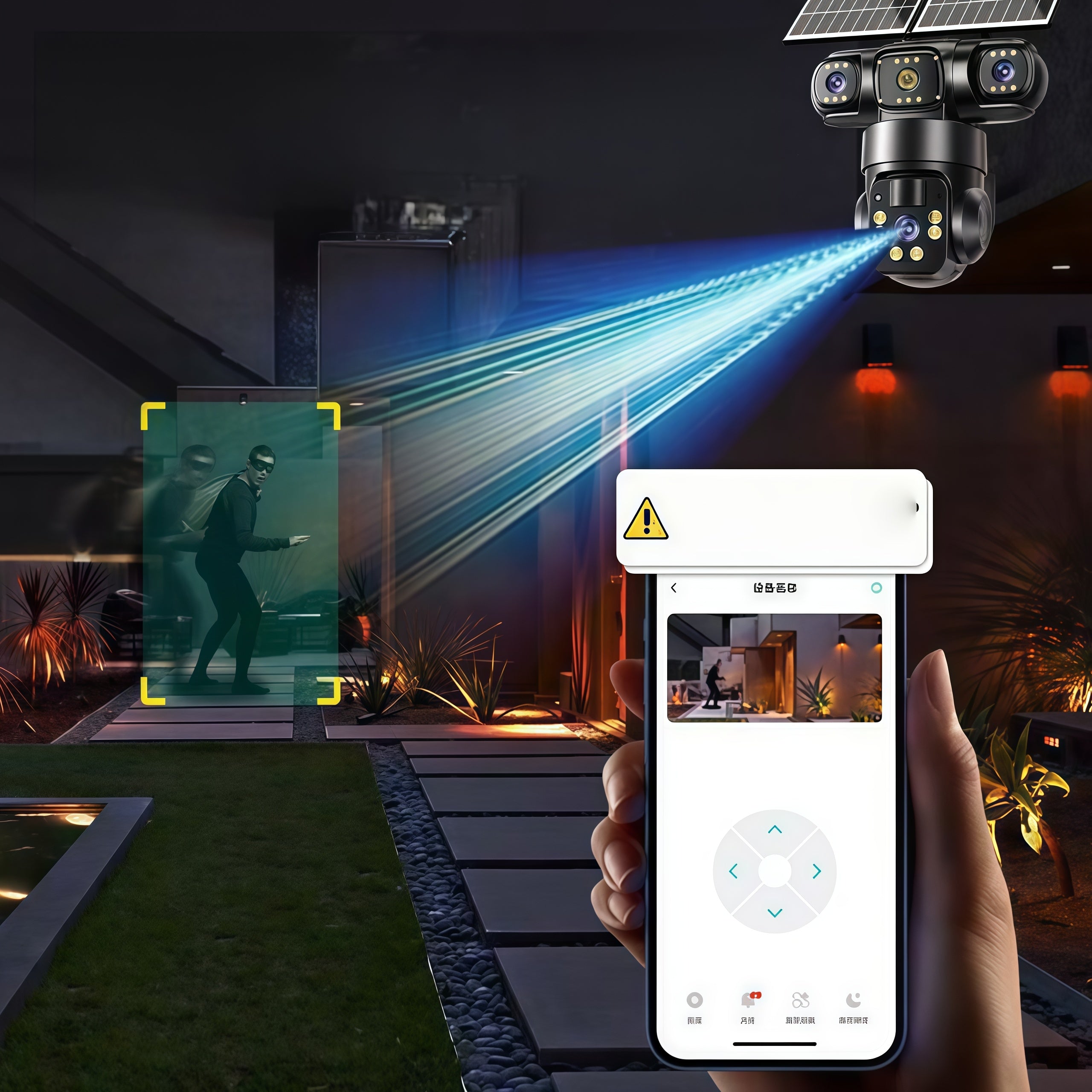 Solar 4G Triple-Lens Outdoor Security Camera with Night Vision